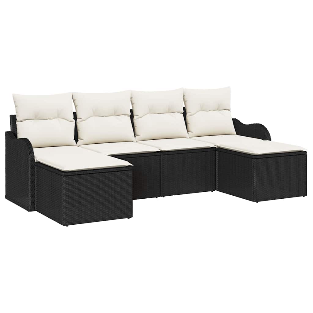 Kerti Kanapé Szett párnával 6 pcs Fekete Poli rattan