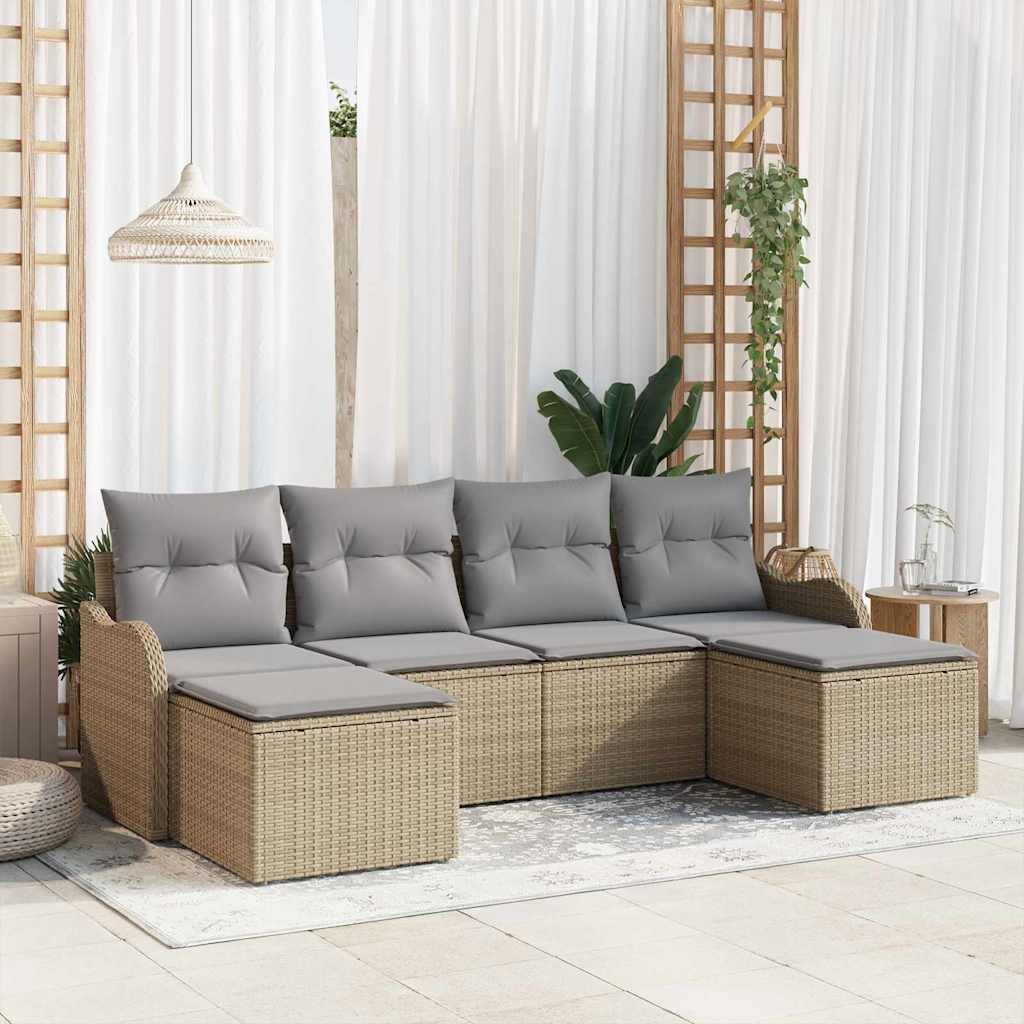 Kerti Kanapé Szett párnával 6 pcs Bézs Poli rattan
