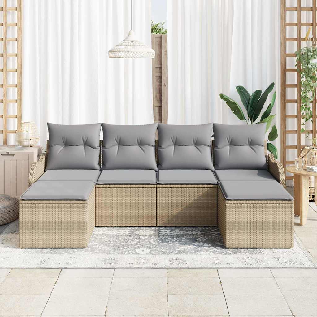 Kerti Kanapé Szett párnával 6 pcs Bézs Poli rattan