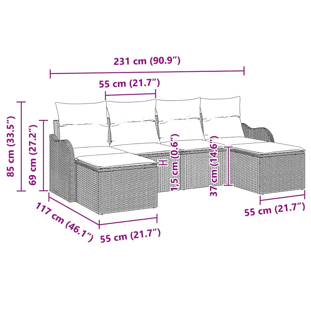 Kerti Kanapé Szett párnával 6 pcs Bézs Poli rattan