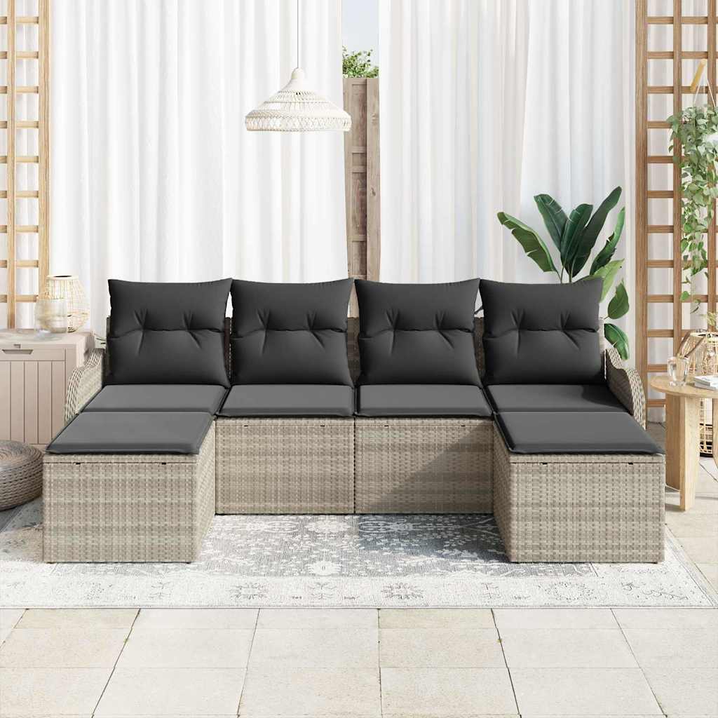 Kerti Kanapé Szett párnával 6 pcs Világosszürke Poli rattan