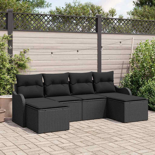 Kerti Kanapé Szett párnával 6 pcs Fekete Poli rattan