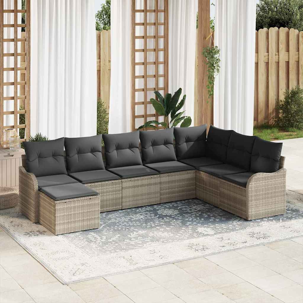 Kerti Kanapé Szett párnával 8 pcs Világosszürke Poli rattan