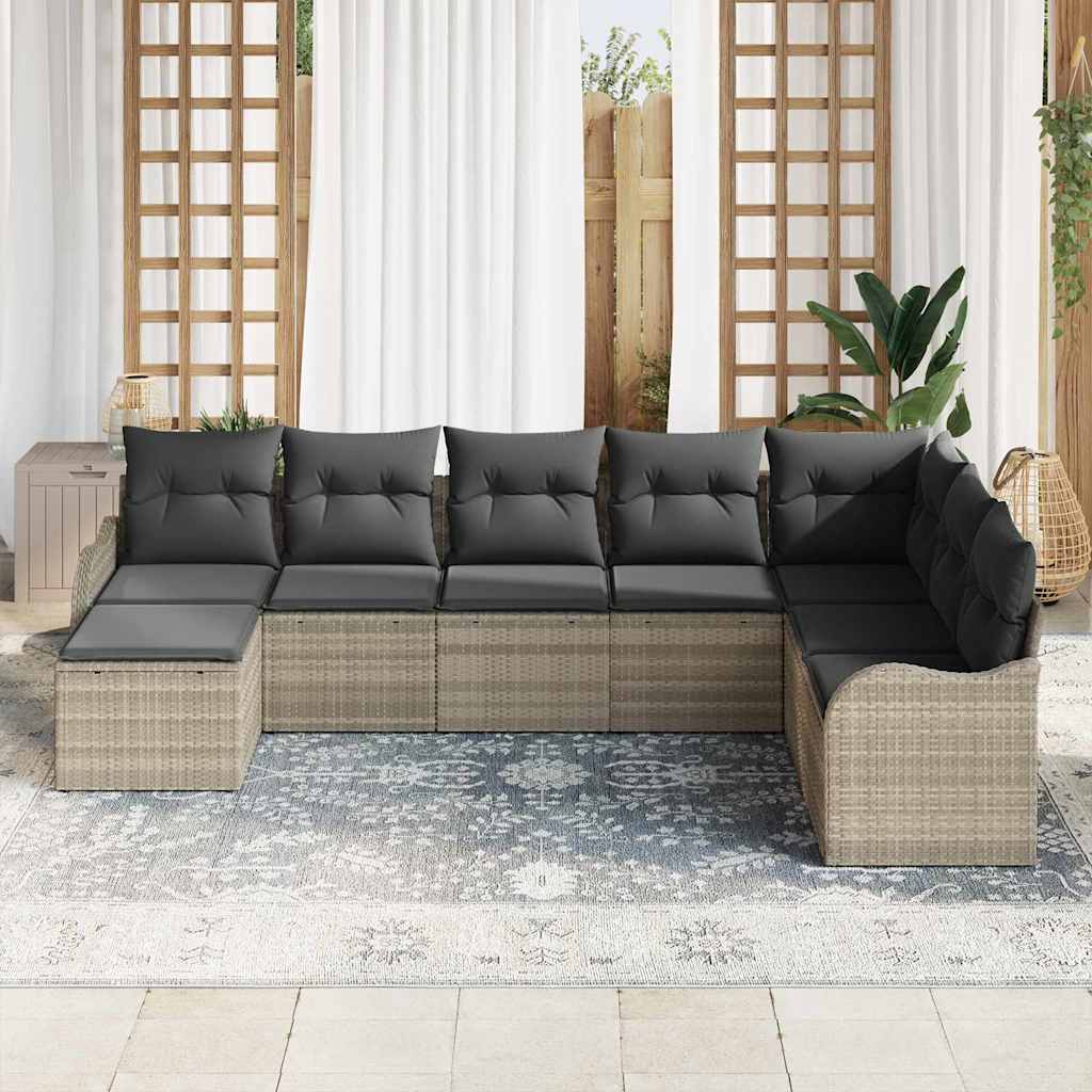 Kerti Kanapé Szett párnával 8 pcs Világosszürke Poli rattan