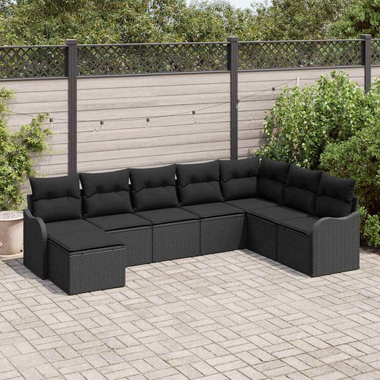 Kerti Kanapé Szett 8 pcs Fekete polirattan