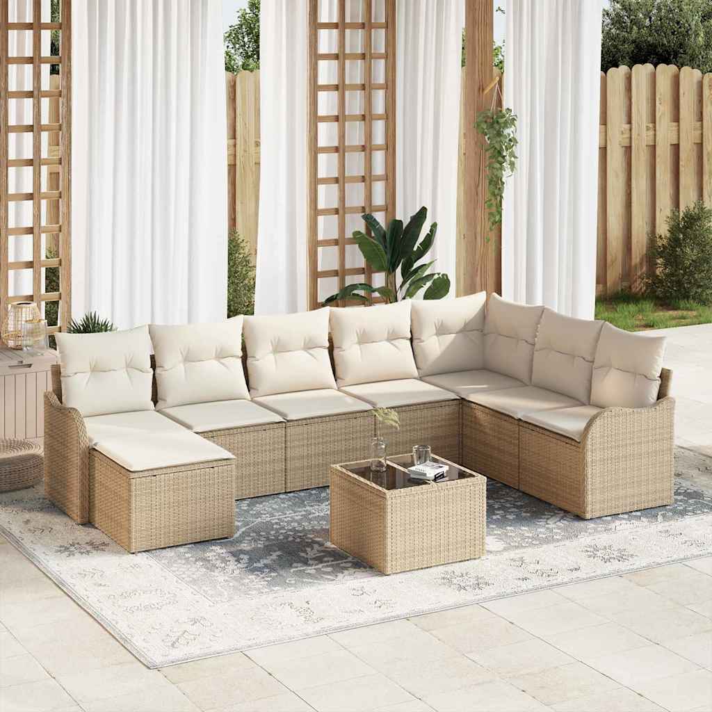 Kerti Kanapé Szett párnával 9 pcs Bézs Poli rattan