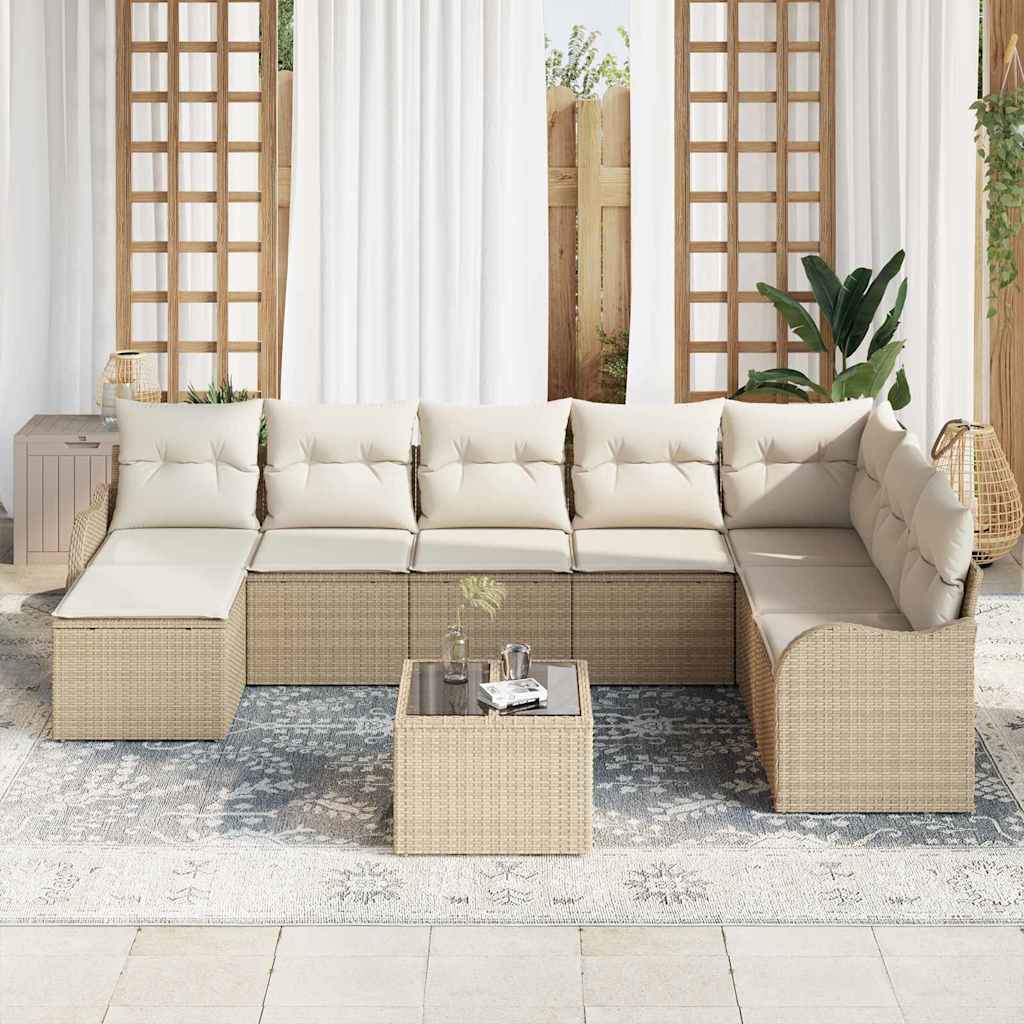 Kerti Kanapé Szett párnával 9 pcs Bézs Poli rattan
