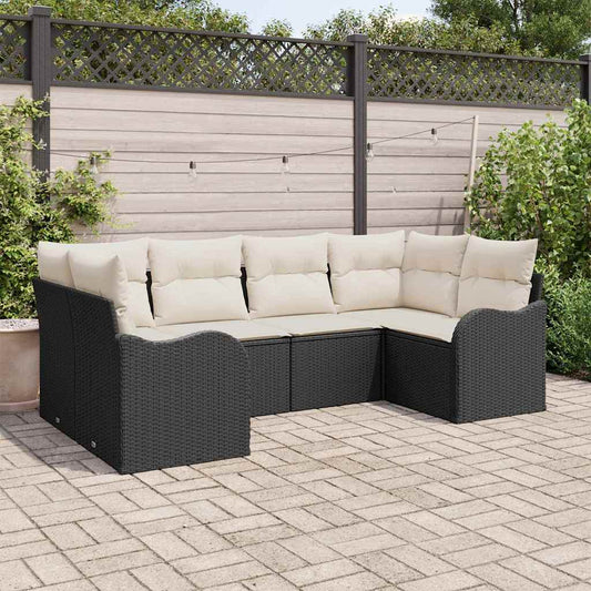 Kerti Kanapé Szett párnával 6 pcs Fekete Poli rattan