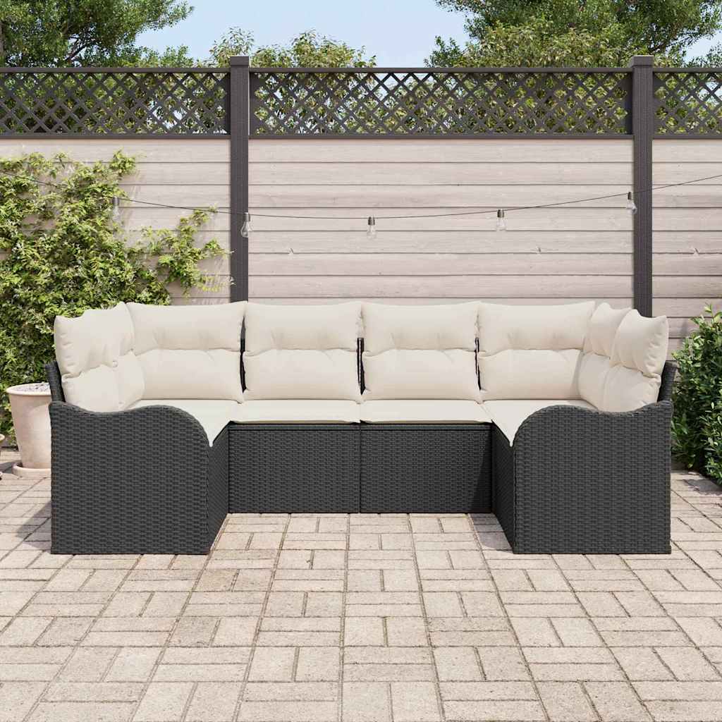 Kerti Kanapé Szett párnával 6 pcs Fekete Poli rattan