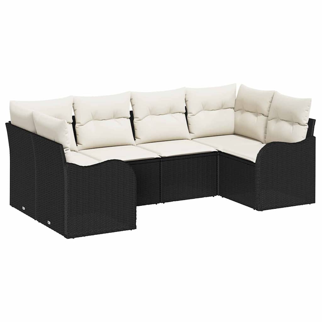 Kerti Kanapé Szett párnával 6 pcs Fekete Poli rattan