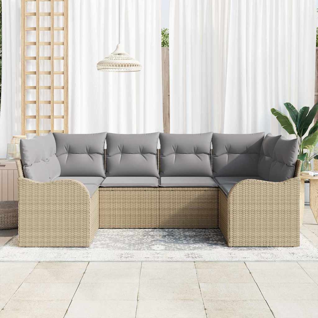 Kerti Kanapé Szett párnával 6 pcs Bézs Poli rattan