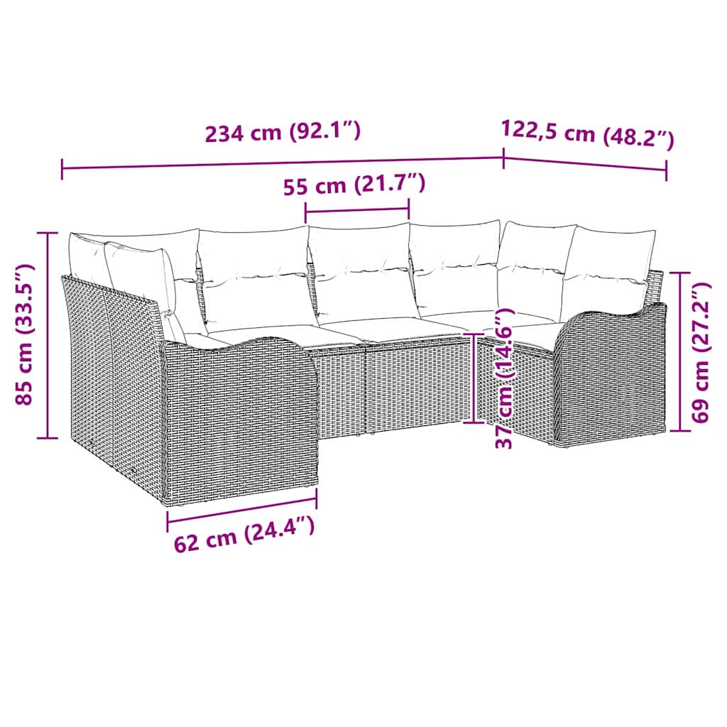 Kerti Kanapé Szett párnával 6 pcs Bézs Poli rattan