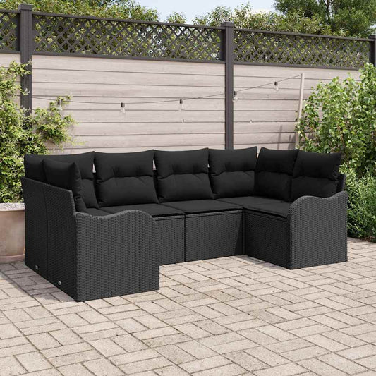 Kerti Kanapé Szett párnával 6 pcs Fekete Poli rattan