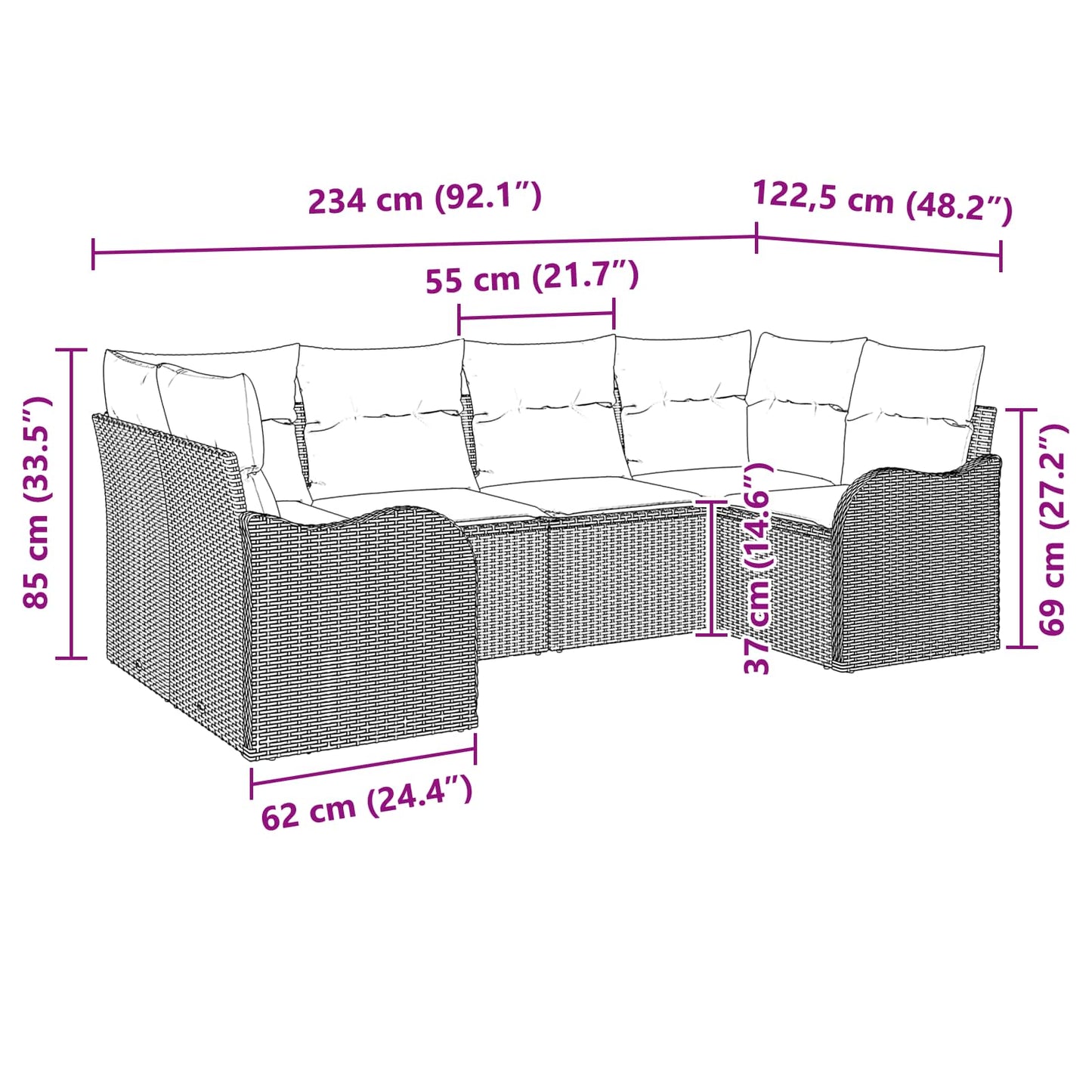 Kanapé Szett 6 db Szürke [Műanyag]: Poly Rattan