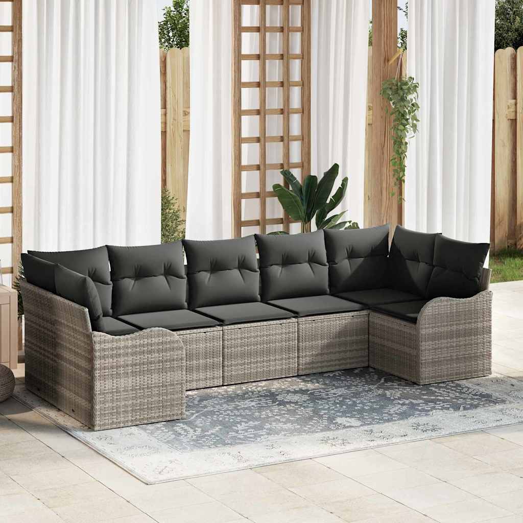 Kerti Kanapé Szett párnával 7 pcs Világosszürke Poli rattan
