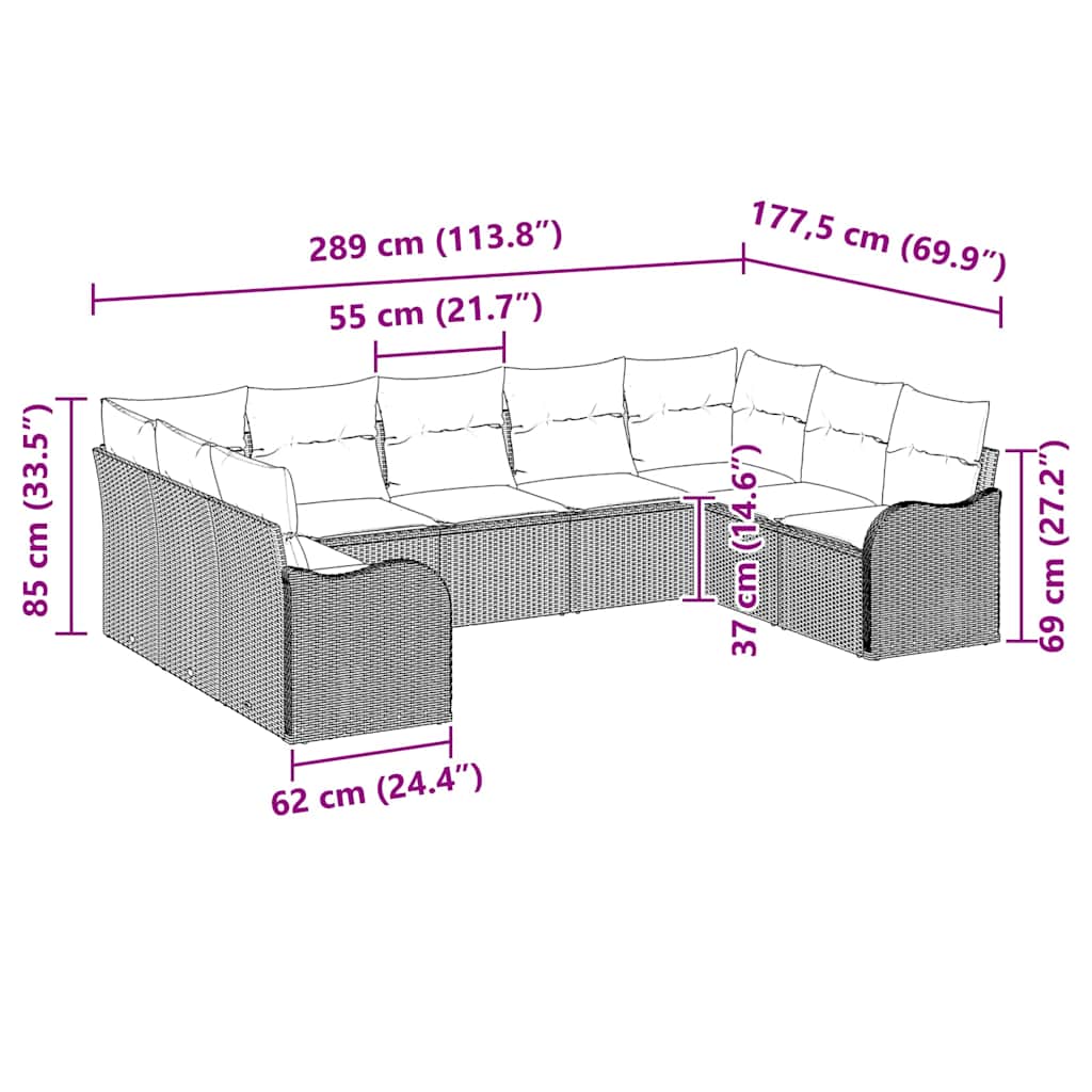 Kerti Kanapé Szett párnával 9 pcs Bézs Poli rattan