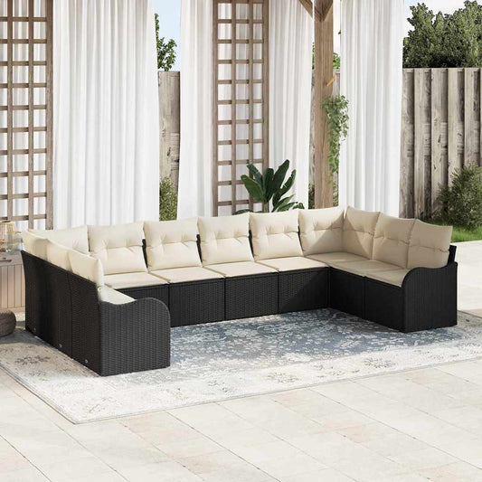 Kerti Kanapé Szett Fekete 344 x 177,5 x 85 cm polirattan