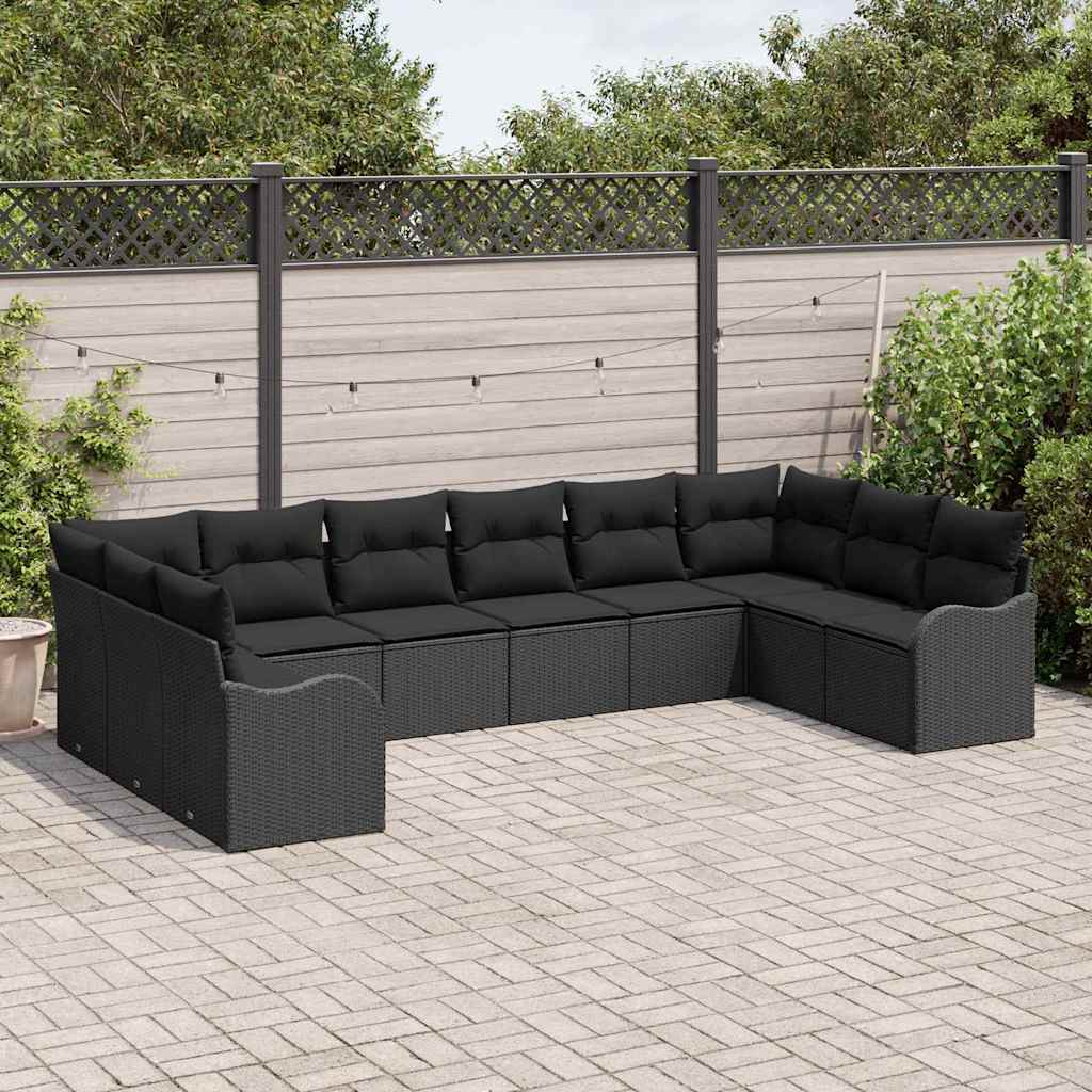Kerti Kanapé Szett 10 pcs Fekete polirattan