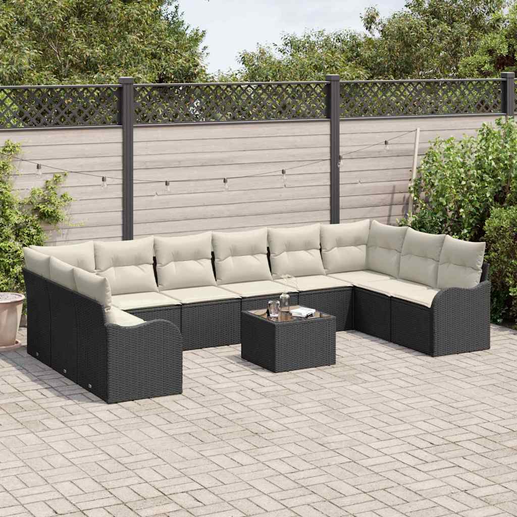 Kerti Kanapé Szett Fekete 55 x 55 x 37 cm polirattan
