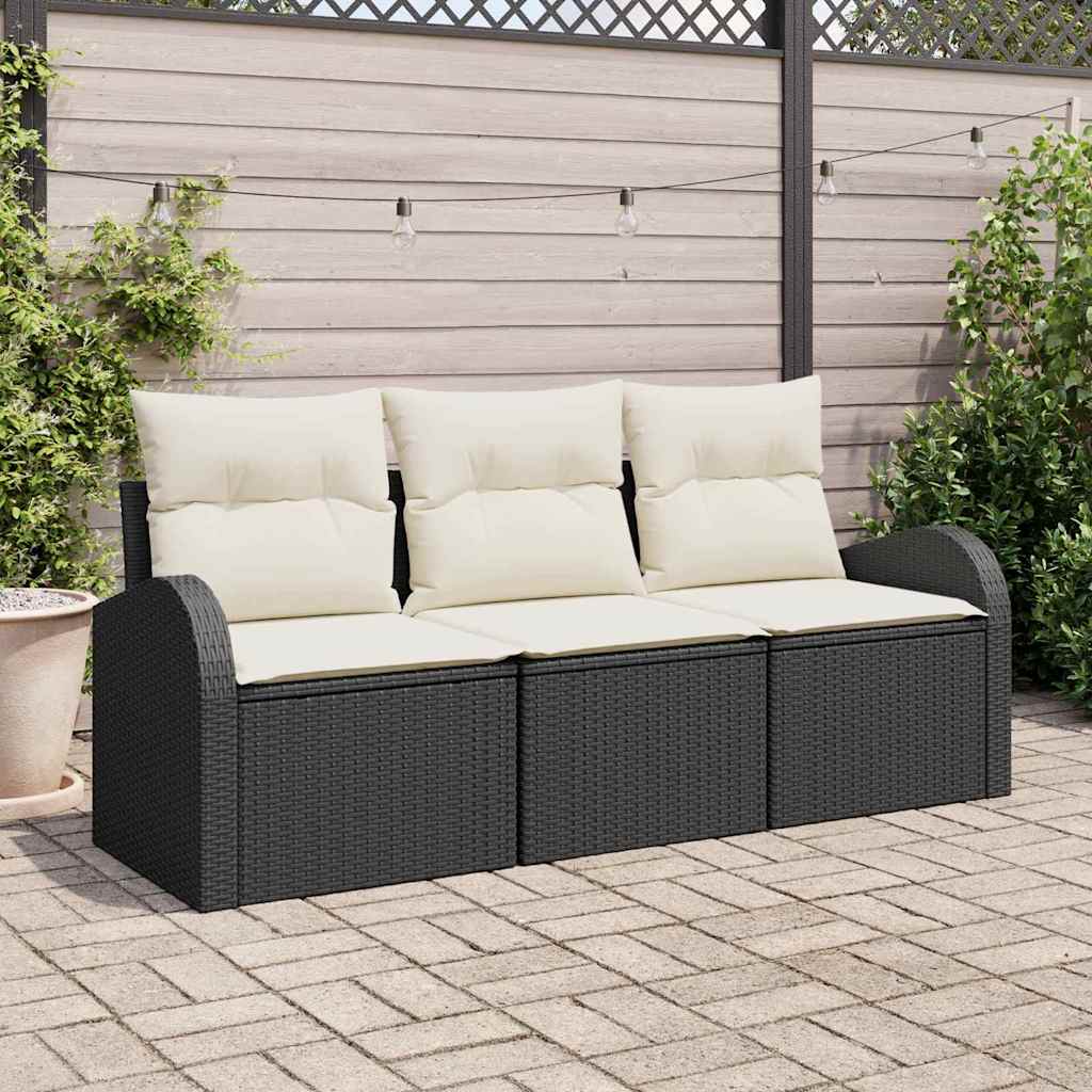 Kerti Kanapé Szett párnával 3 pcs Fekete Poli rattan