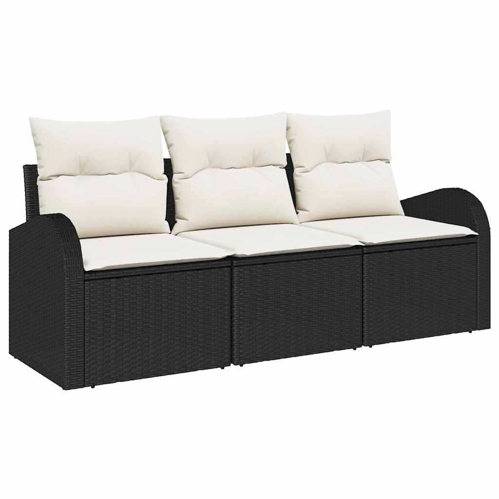 Kerti Kanapé Szett párnával 3 pcs Fekete Poli rattan