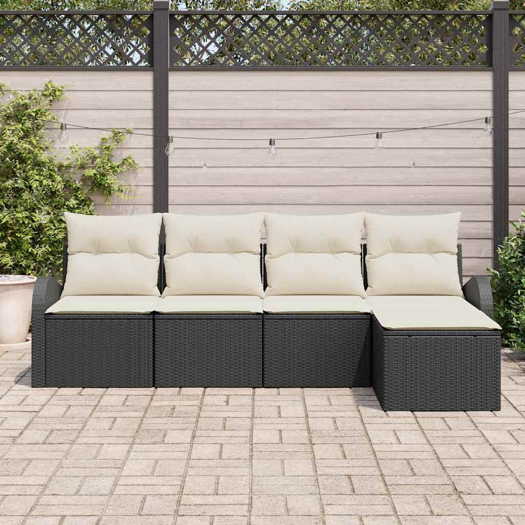 Kerti Kanapé Szett 5 pcs Fekete polirattan