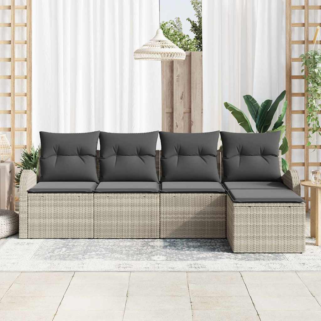 Kerti Kanapé Szett 5 pcs Világosszürke polirattan