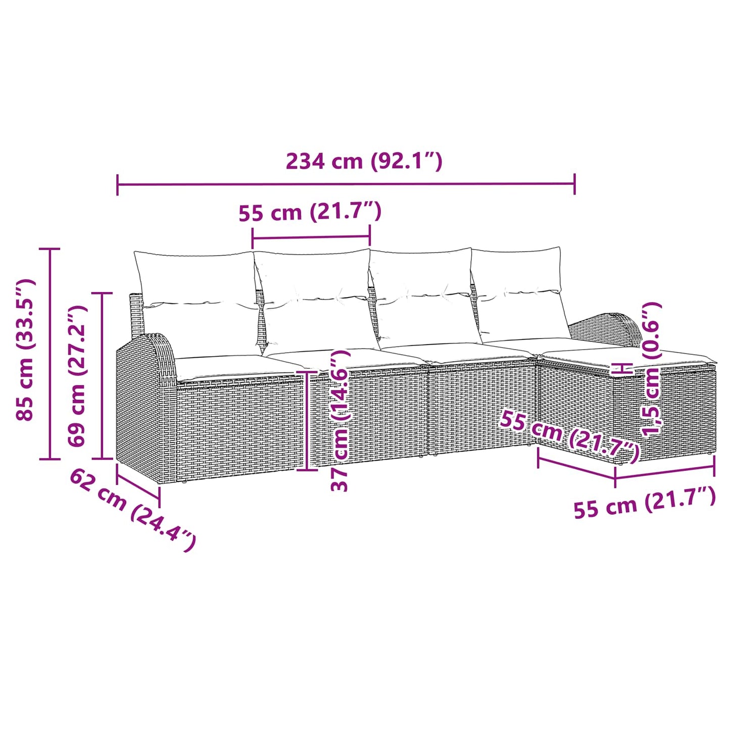 Kerti Kanapé Szett 5 pcs Barna polirattan
