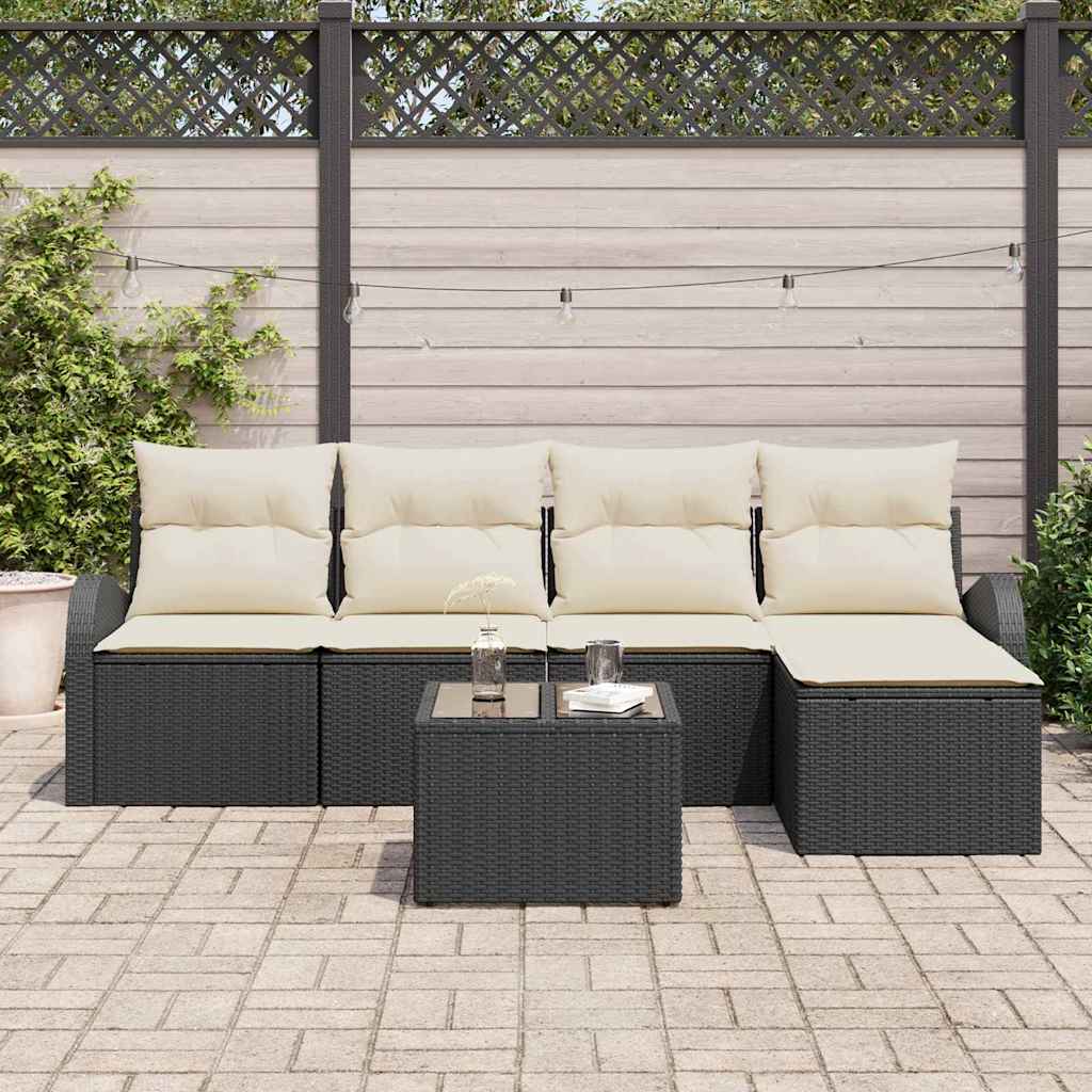 Kerti Kanapé Szett párnával 6 pcs Fekete Poli rattan