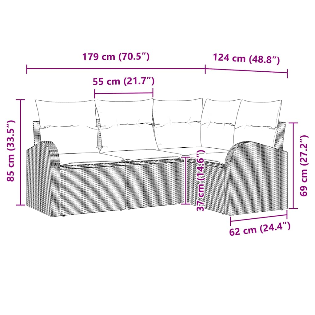 Kerti Kanapé Szett 4 pcs Világosszürke polirattan