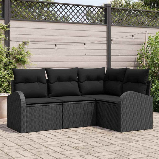 Kerti Kanapé Szett 4 pcs Fekete polirattan