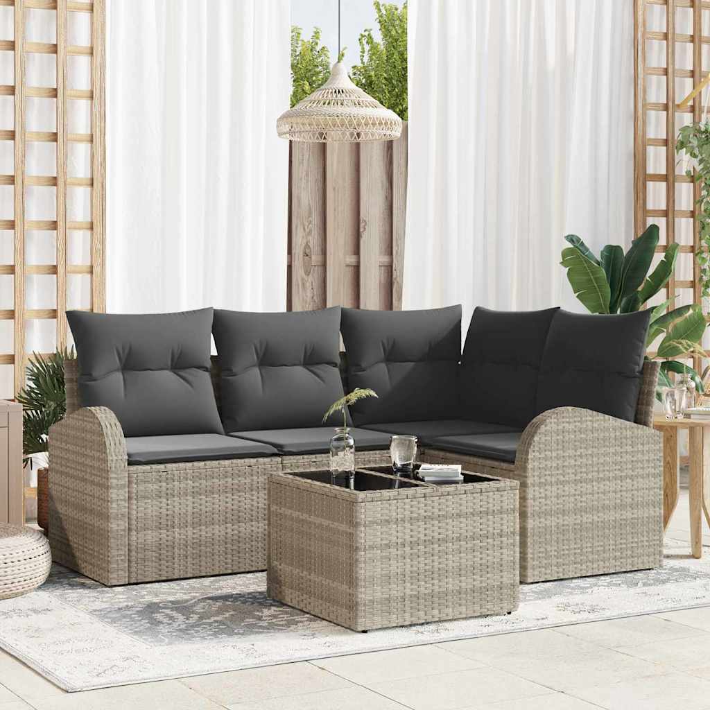 Kerti Kanapé Szett 5 pcs Világosszürke polirattan