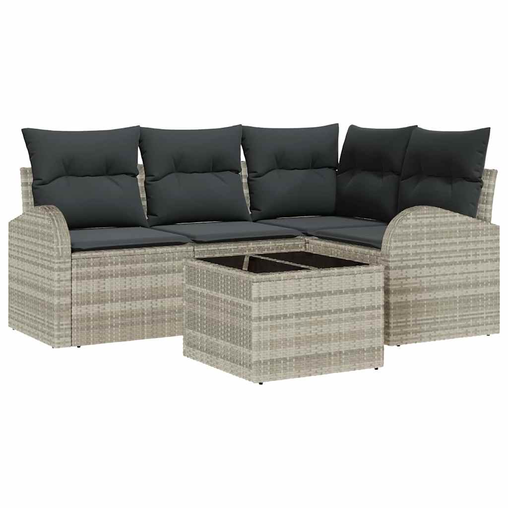 Kerti Kanapé Szett 5 pcs Világosszürke polirattan