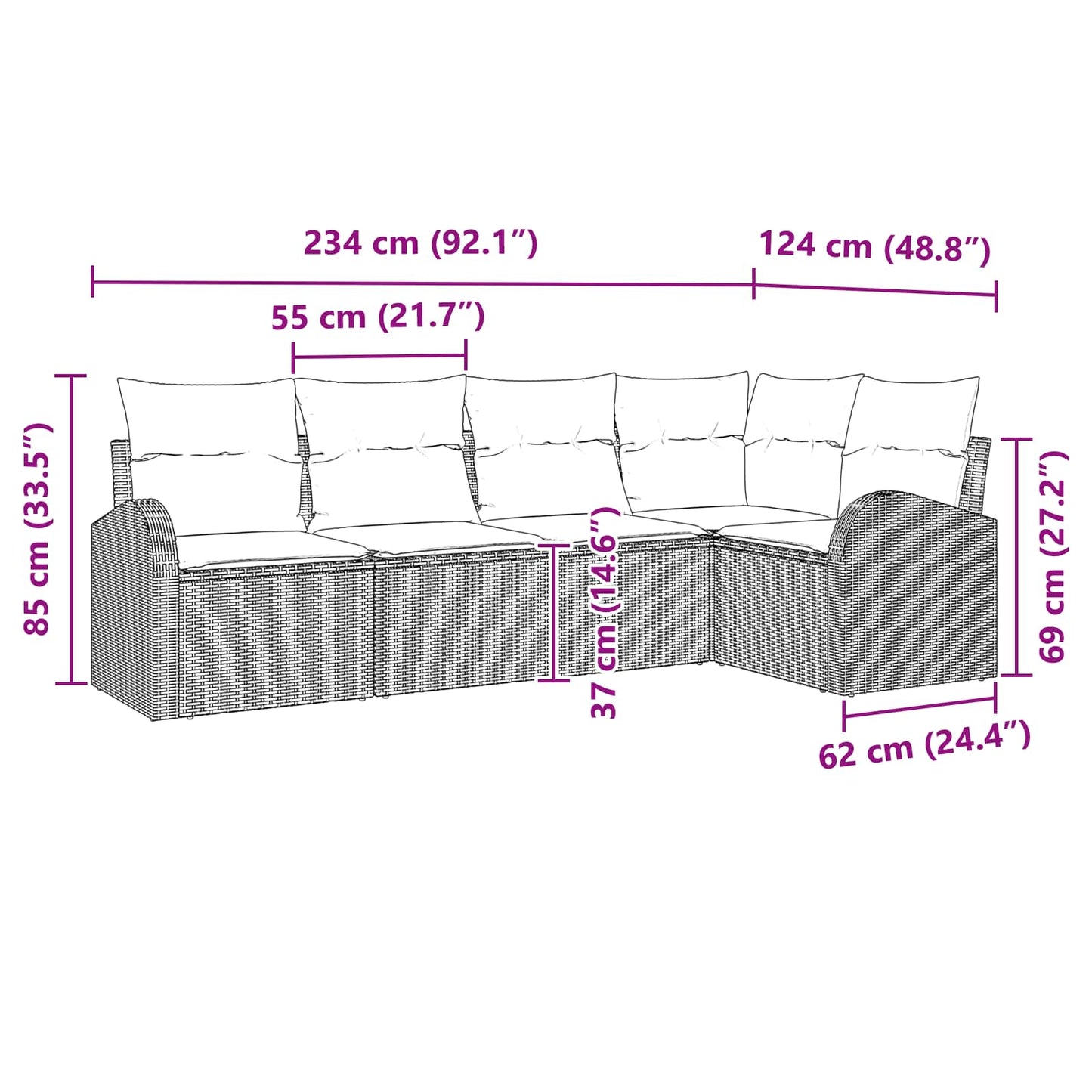 Kerti Kanapé Szett 5 pcs Barna polirattan