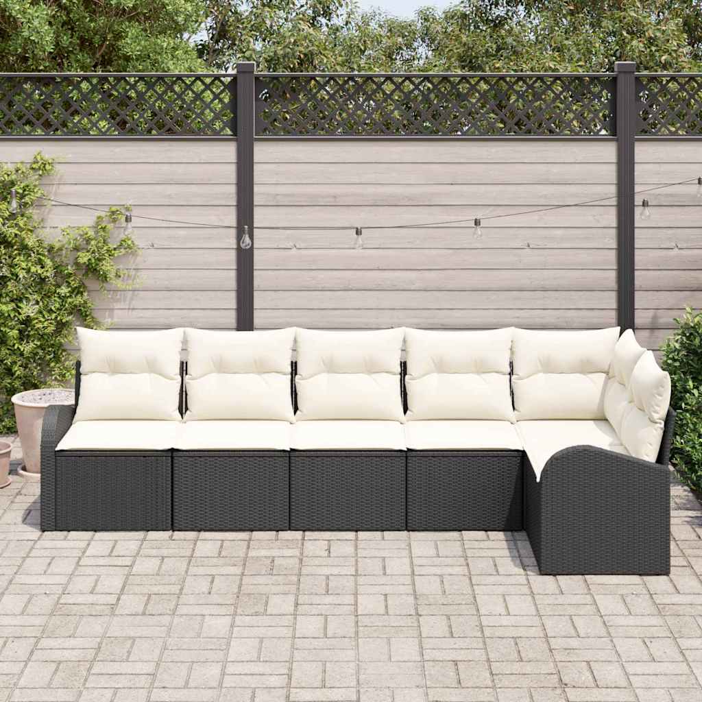 Kerti Kanapé Szett párnával 6 pcs Fekete Poli rattan