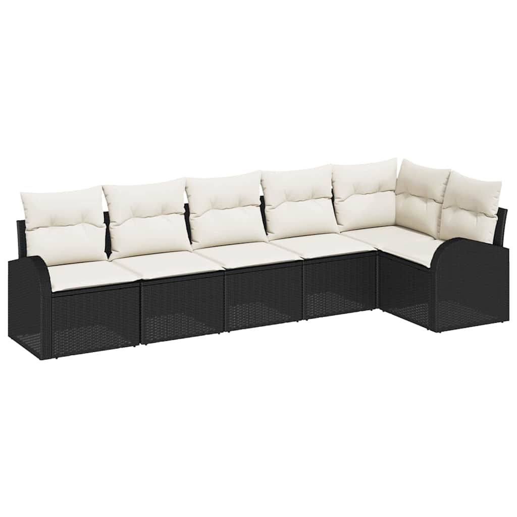 Kerti Kanapé Szett párnával 6 pcs Fekete Poli rattan