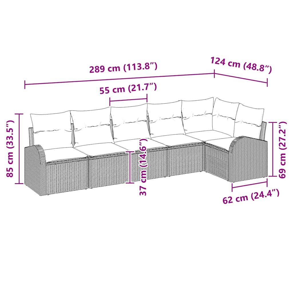 Kerti Kanapé Szett párnával 6 pcs Bézs Poli rattan