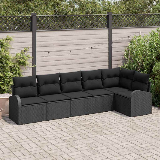 Kerti Kanapé Szett párnával 6 pcs Fekete Poli rattan