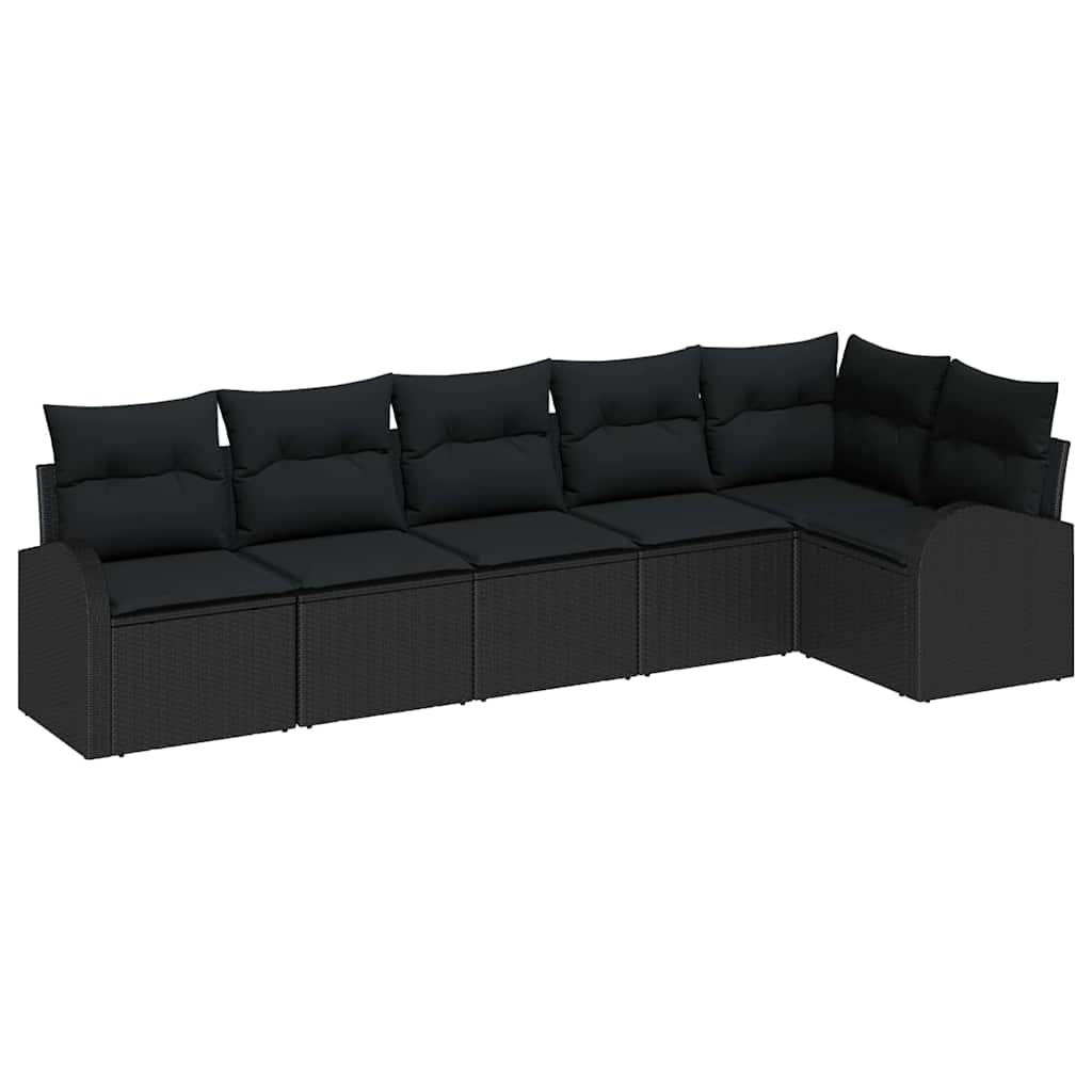 Kerti Kanapé Szett párnával 6 pcs Fekete Poli rattan