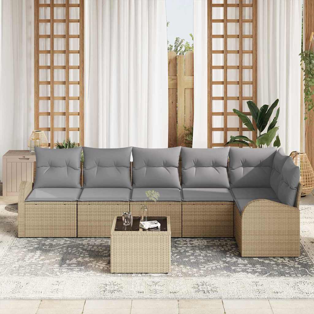 Kerti Kanapé Szett párnával 7 pcs Bézs Poli rattan
