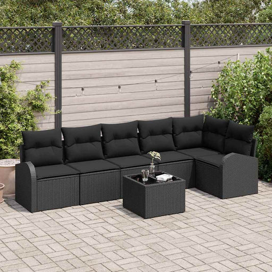 Kerti Kanapé Szett párnával 7 pcs Fekete Poli rattan