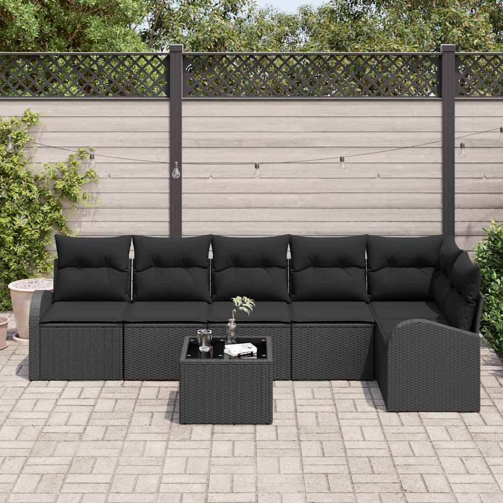 Kerti Kanapé Szett párnával 7 pcs Fekete Poli rattan