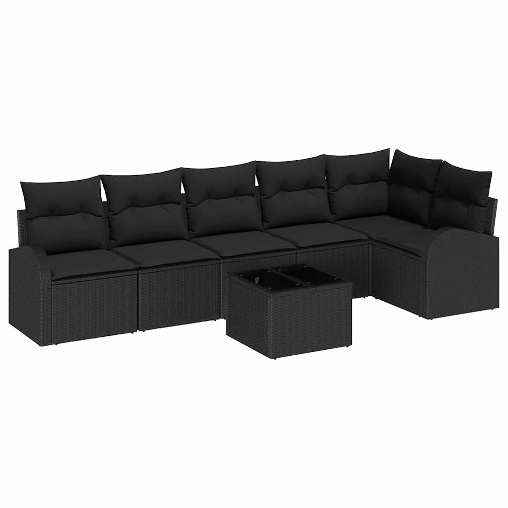 Kerti Kanapé Szett párnával 7 pcs Fekete Poli rattan
