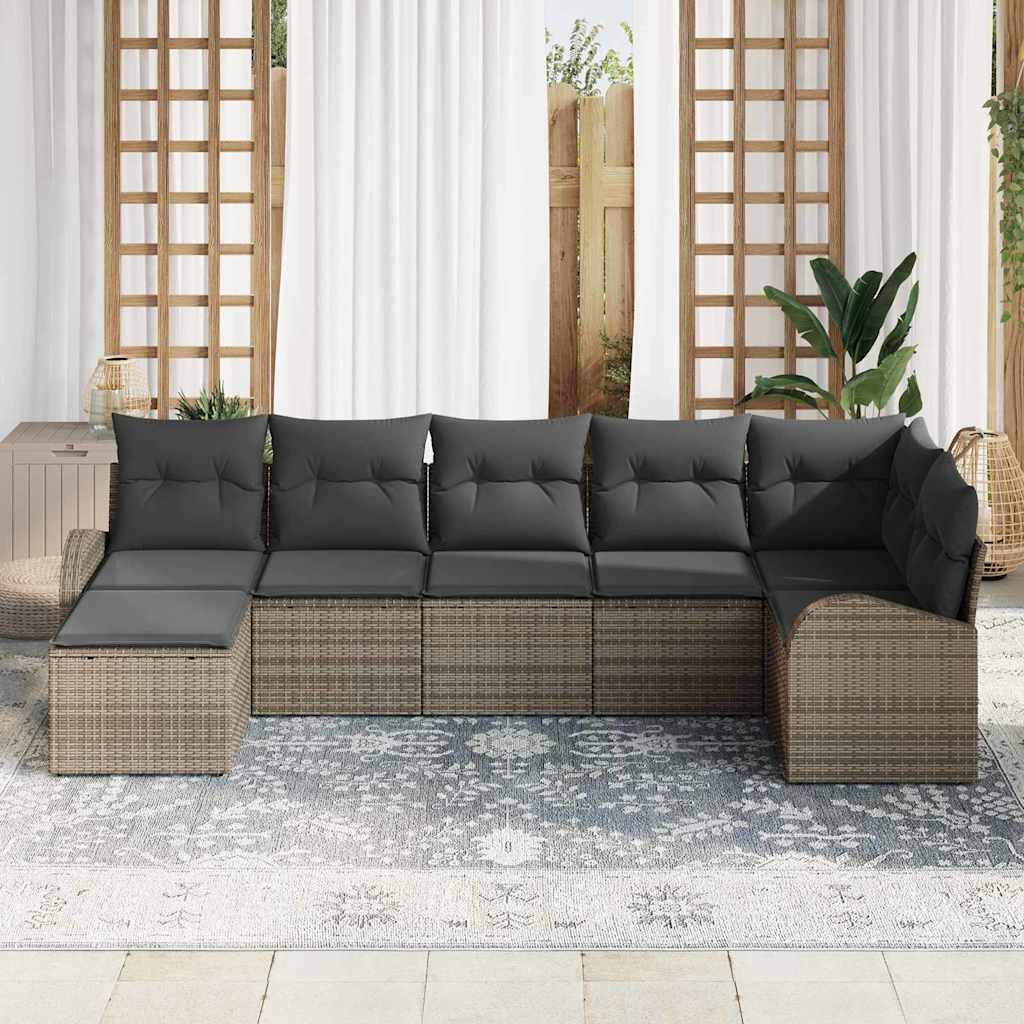 Kerti Kanapé Szett párnával 7 pcs Szürke Poli rattan