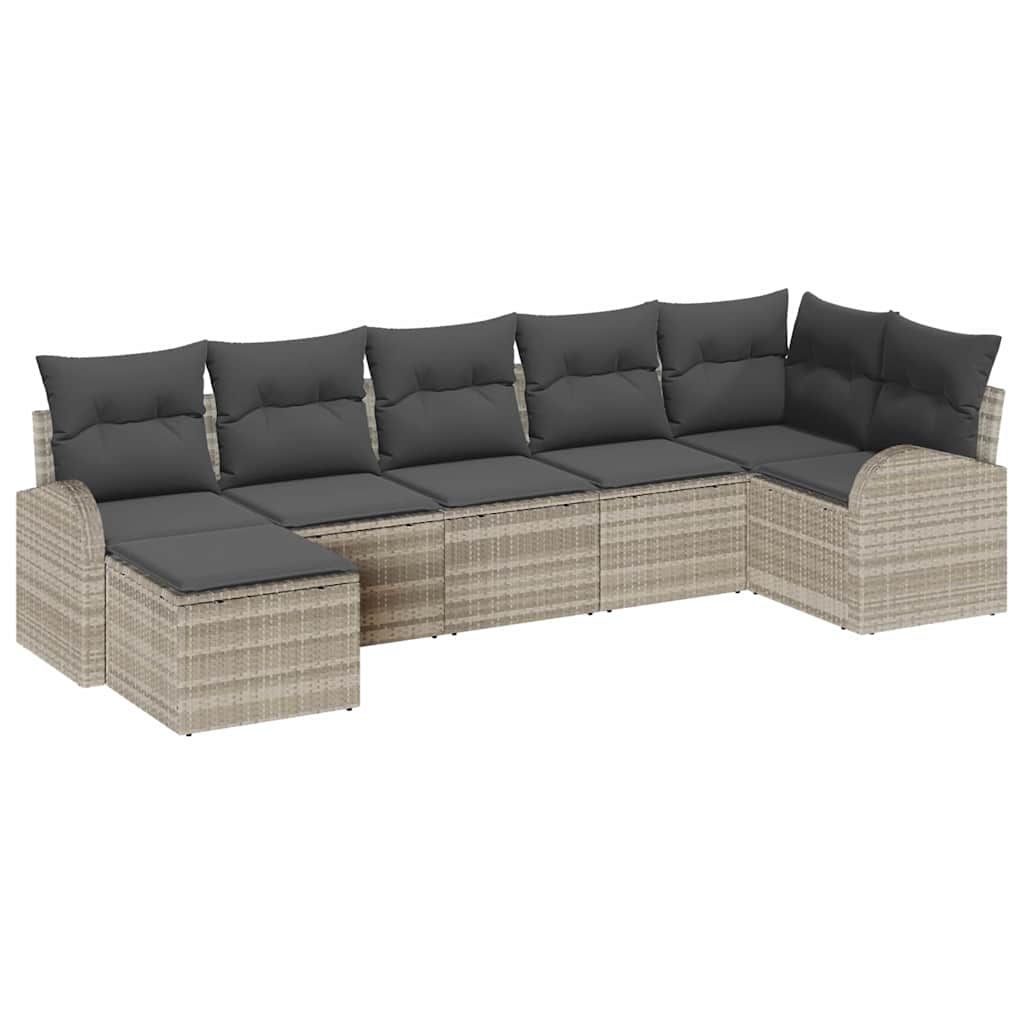 Kerti Kanapé Szett párnával 7 pcs Világosszürke Poly Rattan