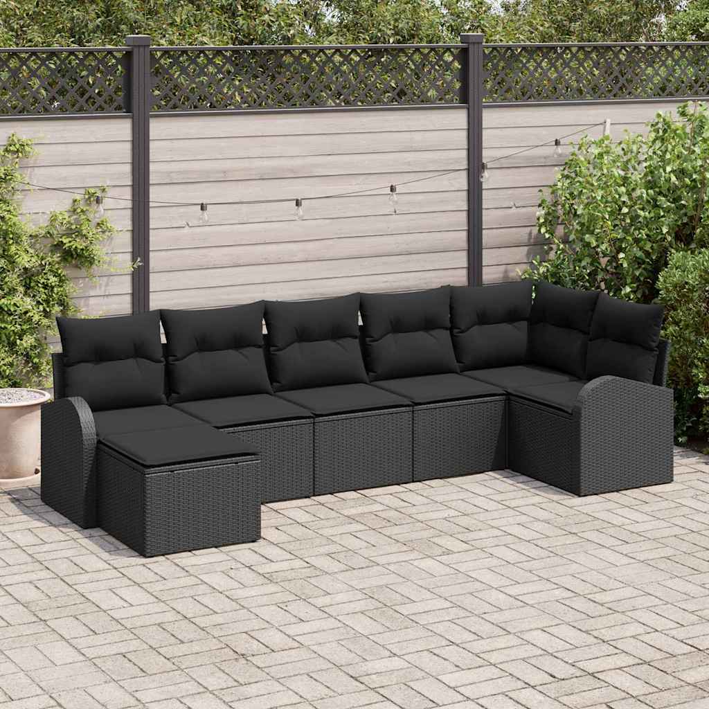 Kerti Kanapé Szett párnával 7 pcs Fekete Poli rattan