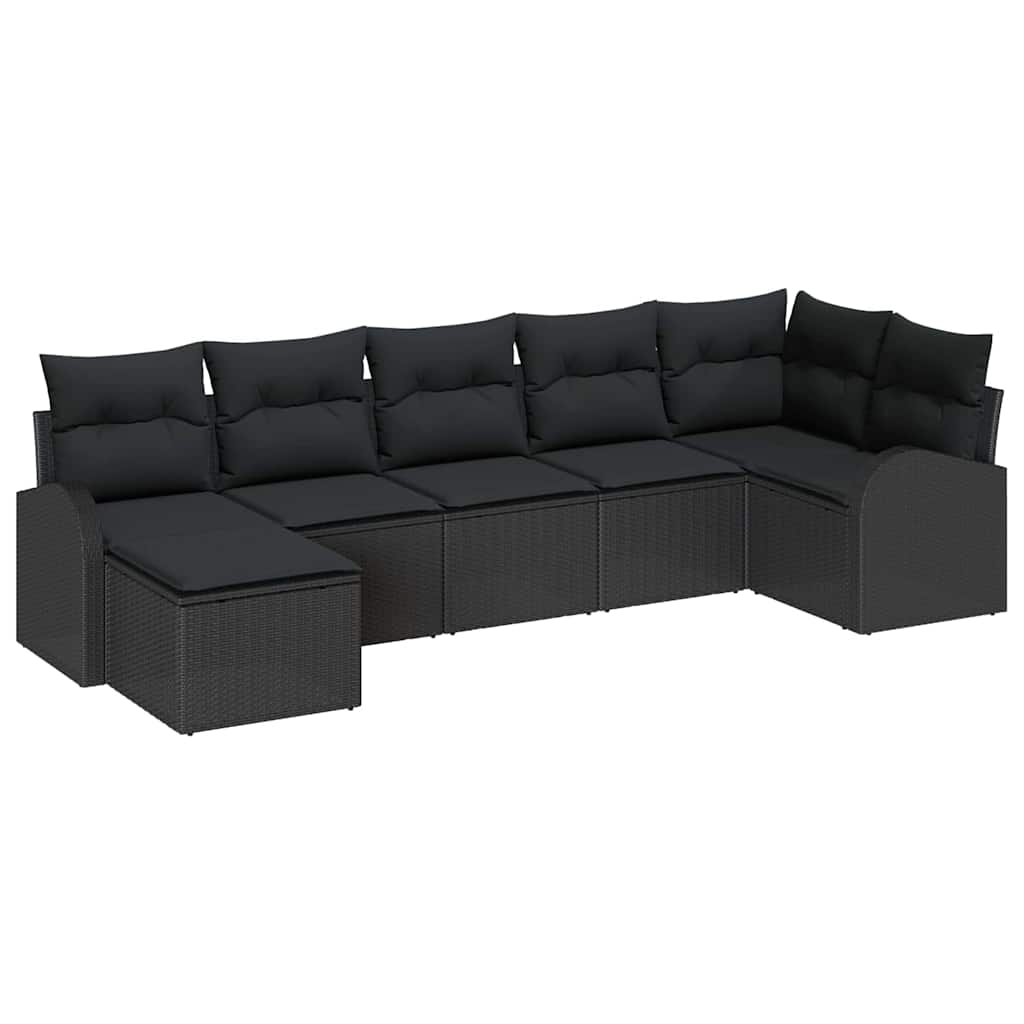 Kerti Kanapé Szett párnával 7 pcs Fekete Poli rattan