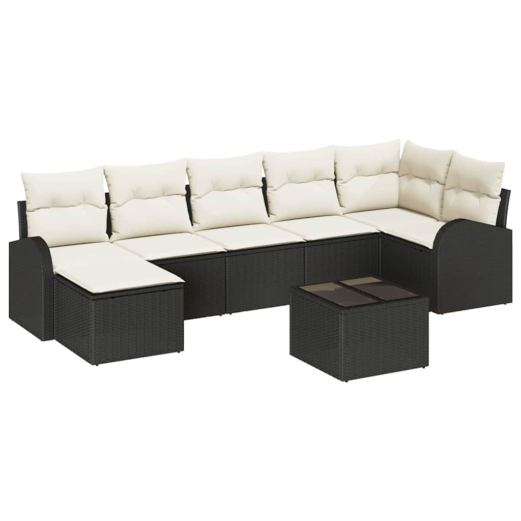Kerti Kanapé Szett párnával 8 pcs Fekete Poli rattan