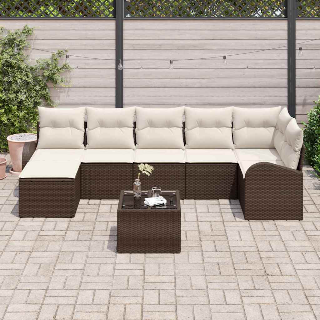 Kerti Kanapé Szett párnával 8 pcs Barna Poli rattan