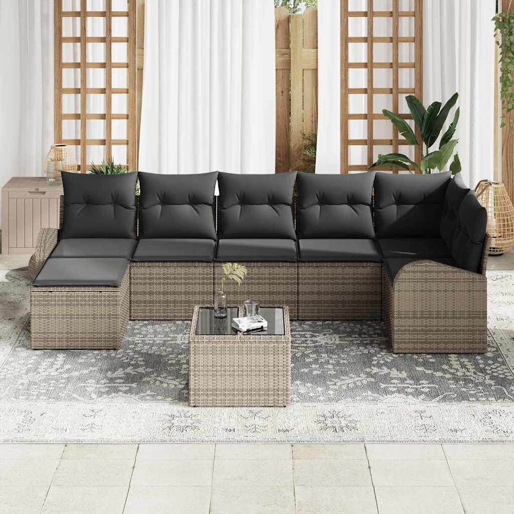 Kerti Kanapé Szett párnával 8 pcs Szürke Poli rattan